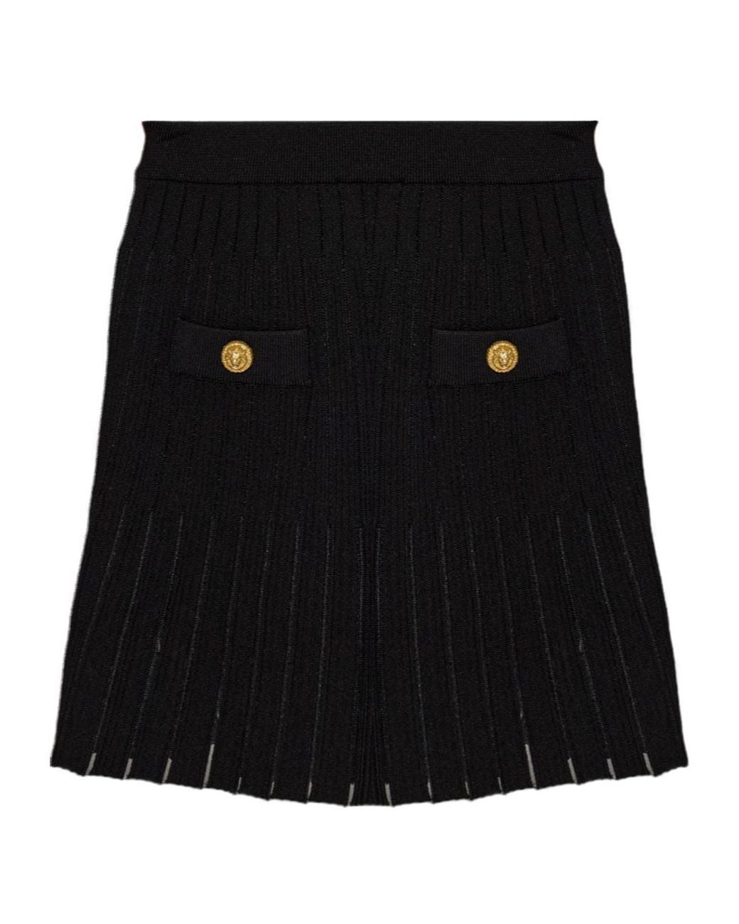 Balmain Black Stripe Patterned Textured Mini Skirt