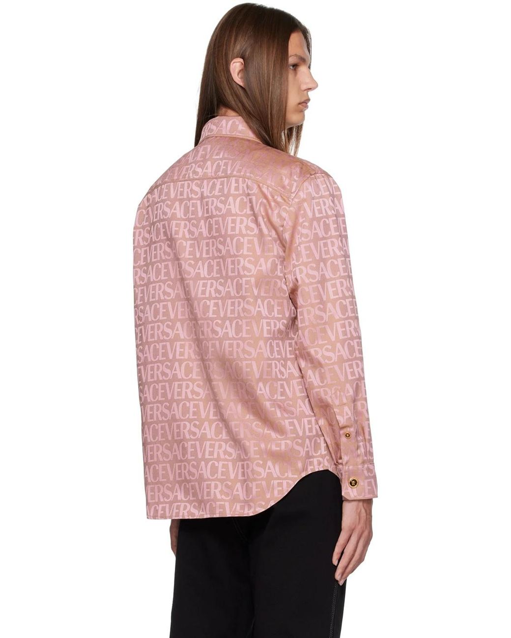 Versace Pink Allover Letter Shirt for men