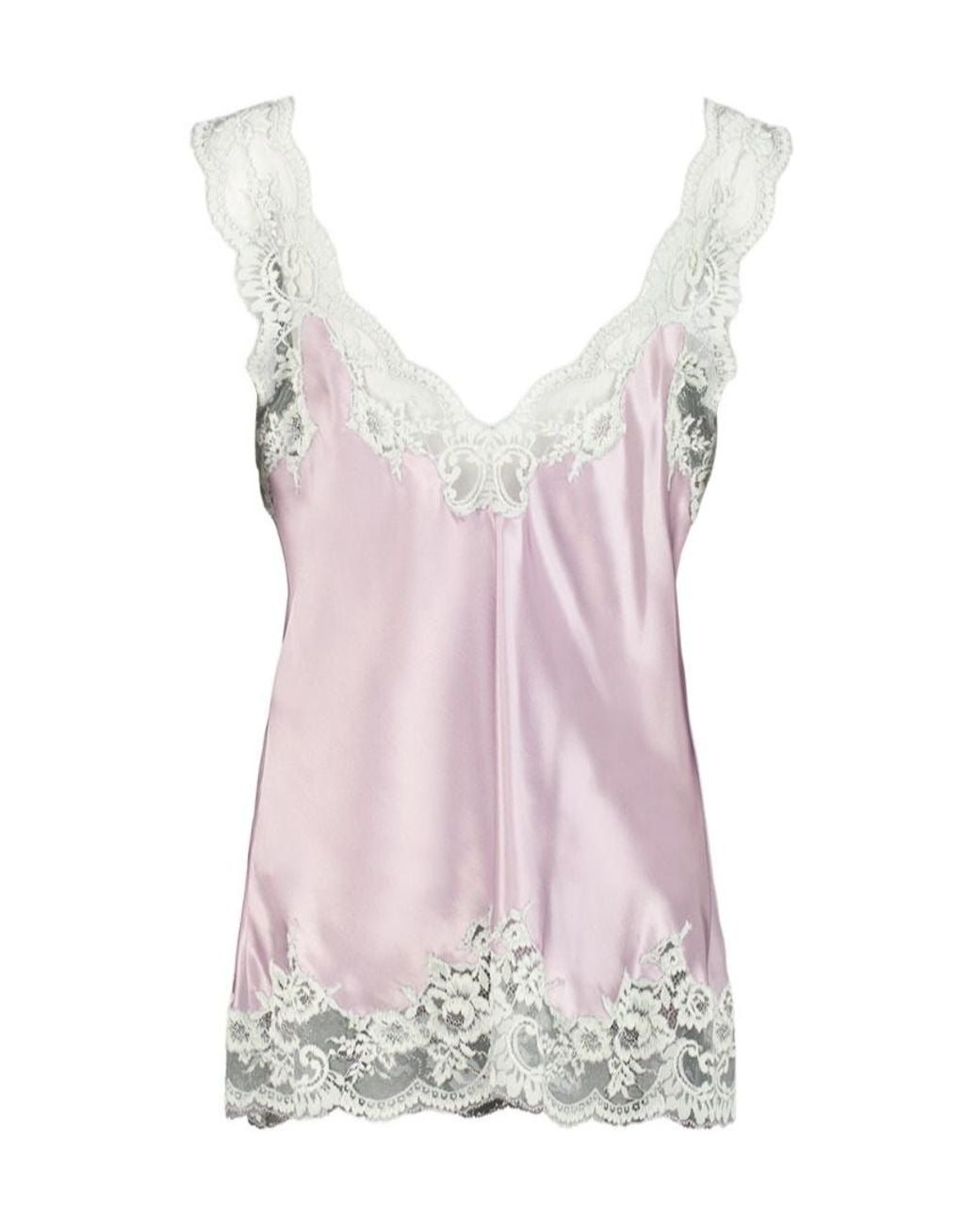 Rabanne Pink Lilac Silk Tank Top With Lace Detailing
