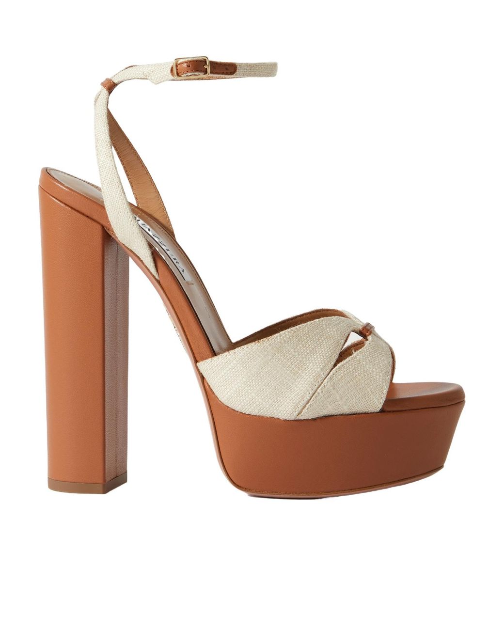Aquazzura White Villette 140 Linen And Leather Platform Sandals