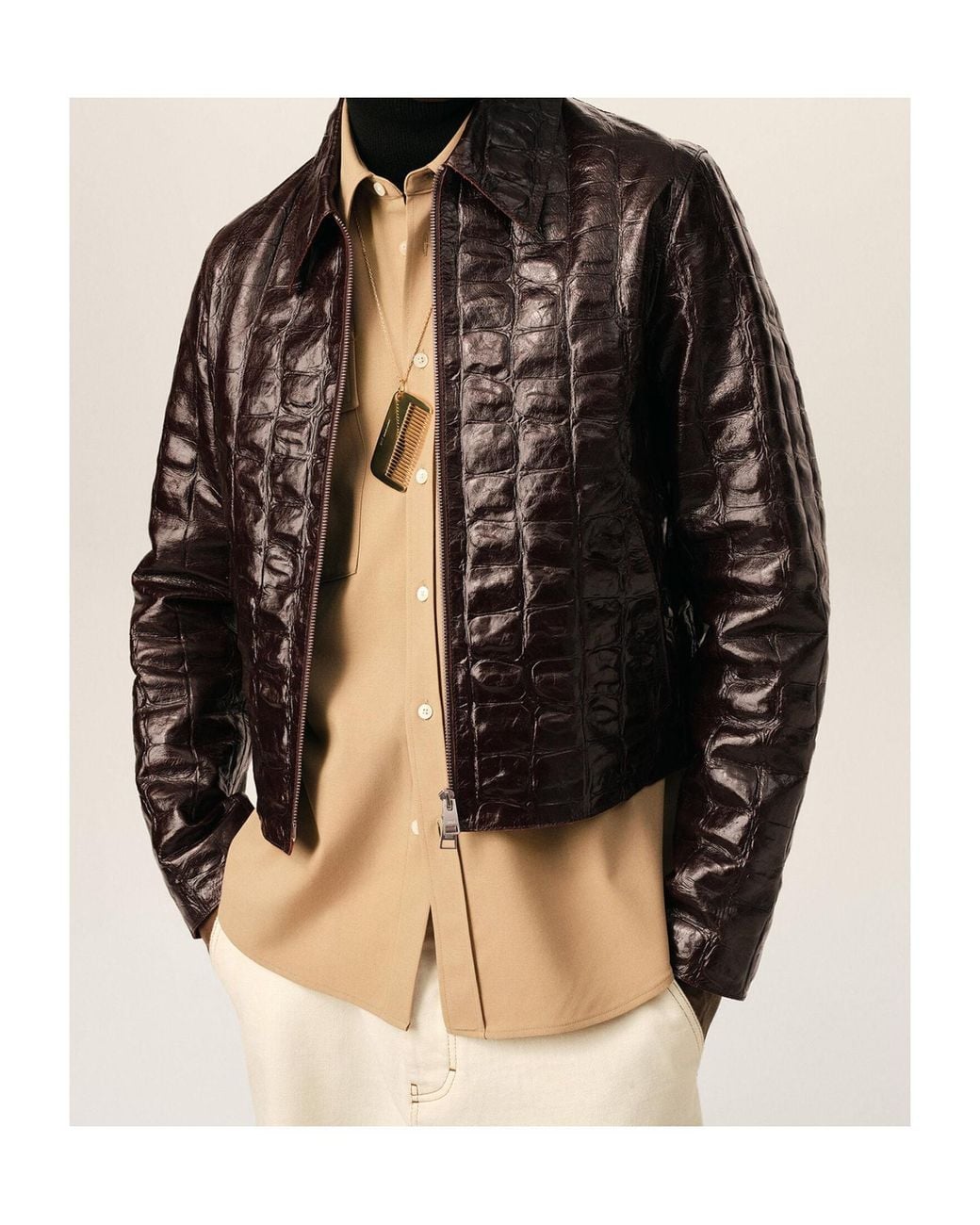 AMI Brown Ami Textured Cropped Jacket for men