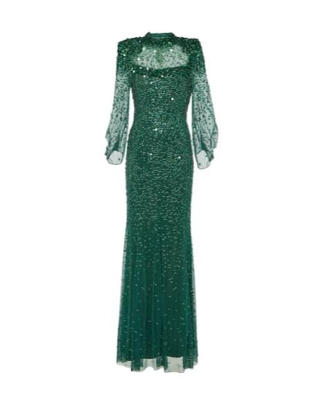 Jenny Packham Green Embellished Tulle Gown