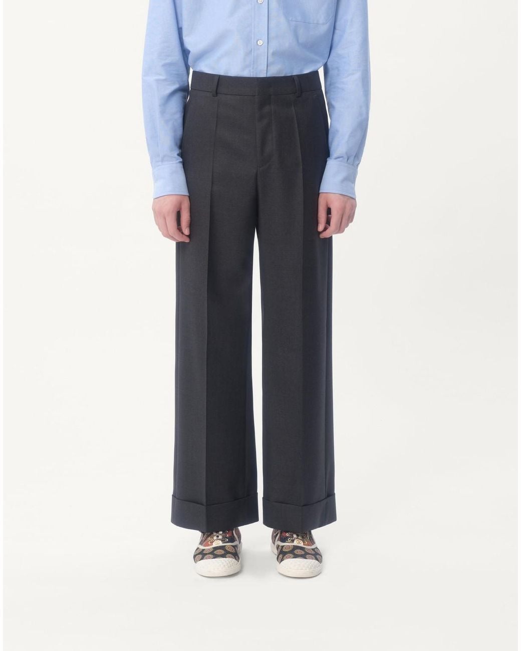 Valentino Gray Gabardine Pleated Trousers for men