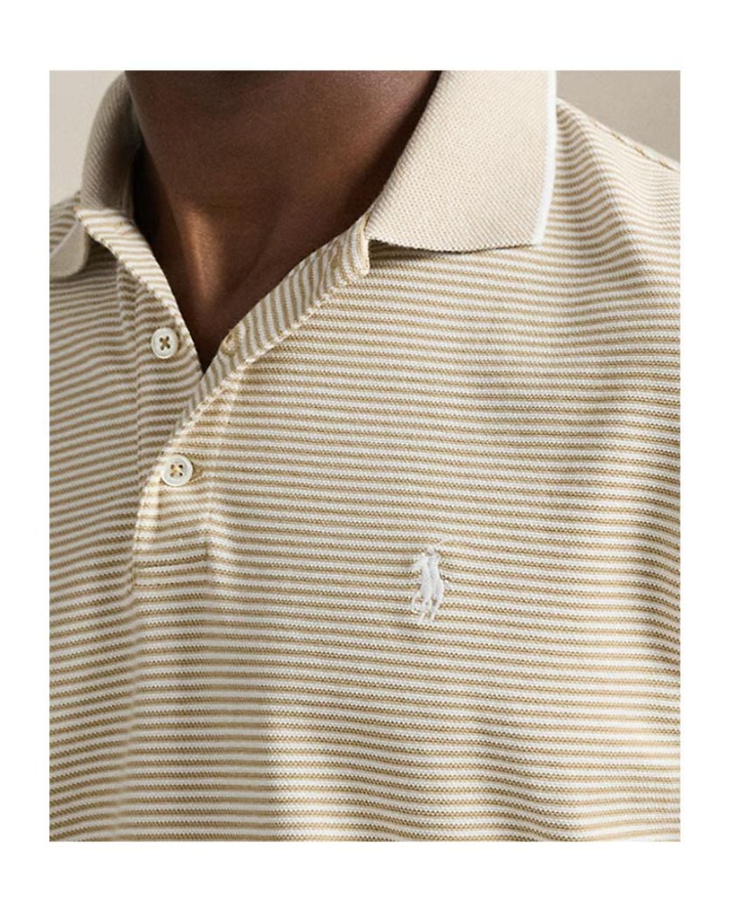 Polo Ralph Lauren White Striped-Pattern Short-Sleeved Polo Shirt for men