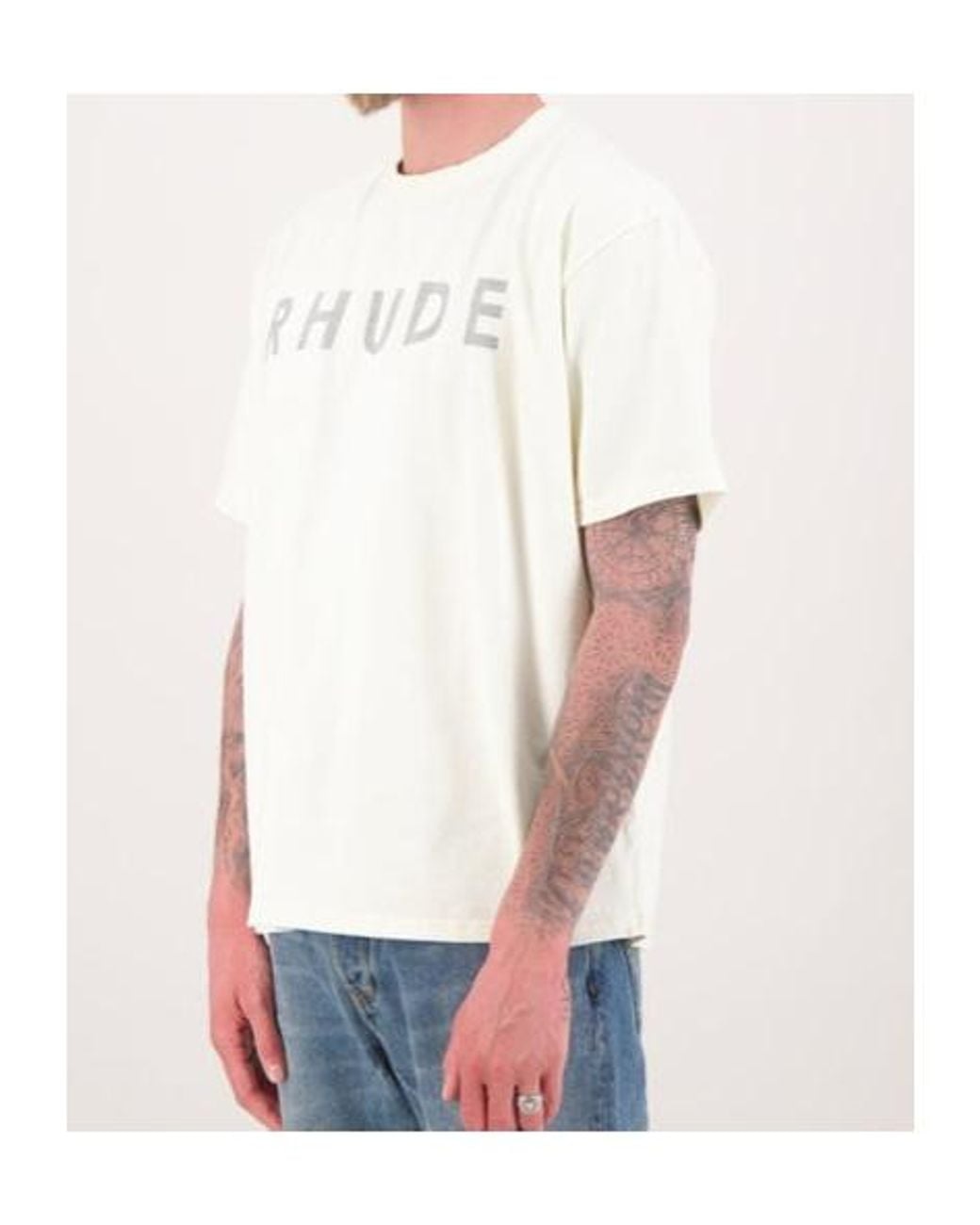 Rhude Blue Distressed Logo T-Shirt for men