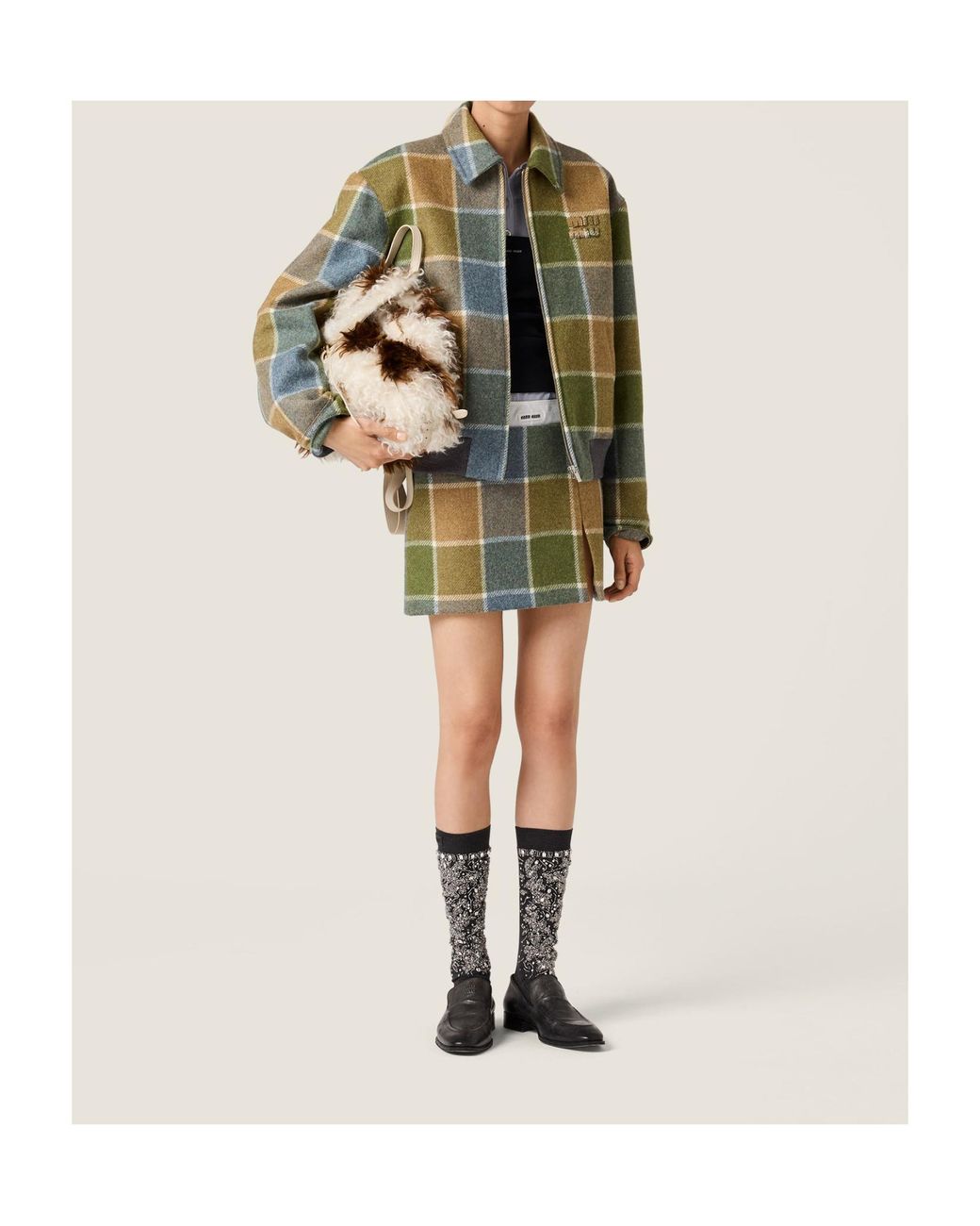 Miu Miu Green Checked Blouson Jacket