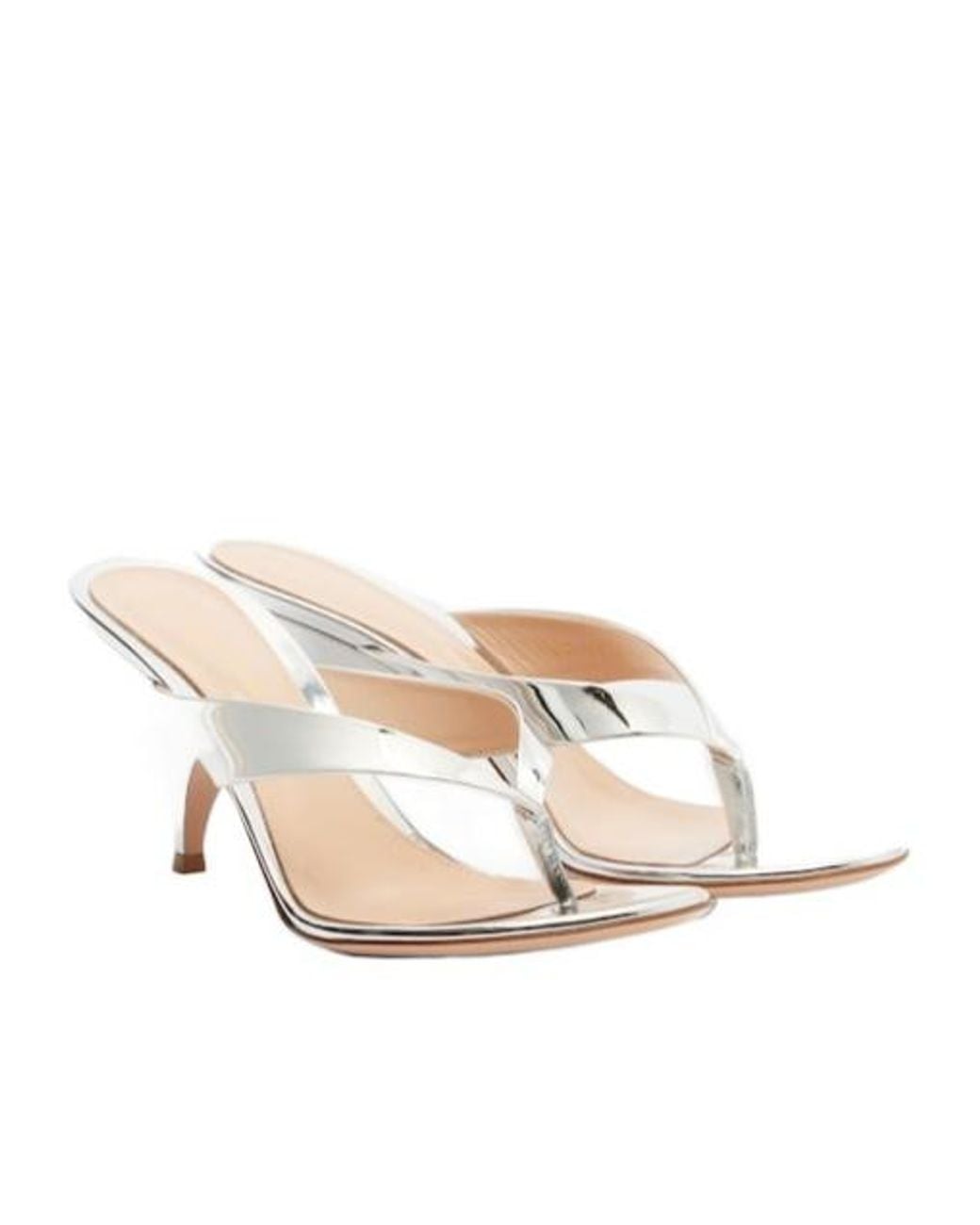 Gianvito Rossi White Mirrored Leather Thong Sandals