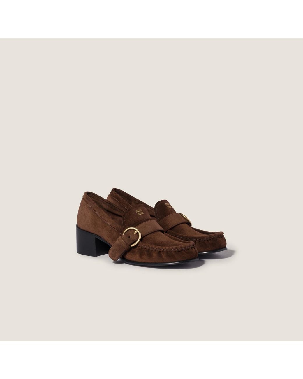 Miu Miu Brown Suede Loafers With Buckle