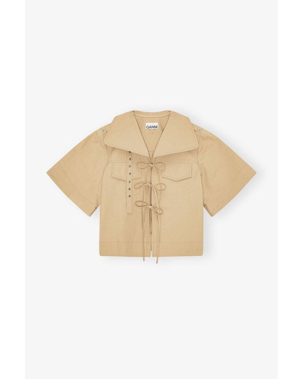 Ganni Natural Lace-Up Blouse