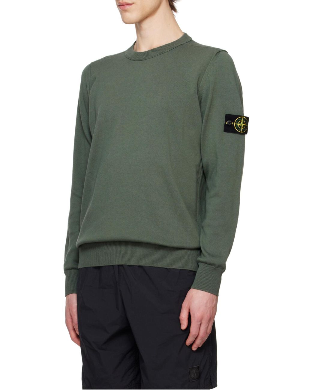 Stone Island Green Compass Patch Crewneck Jumper for men