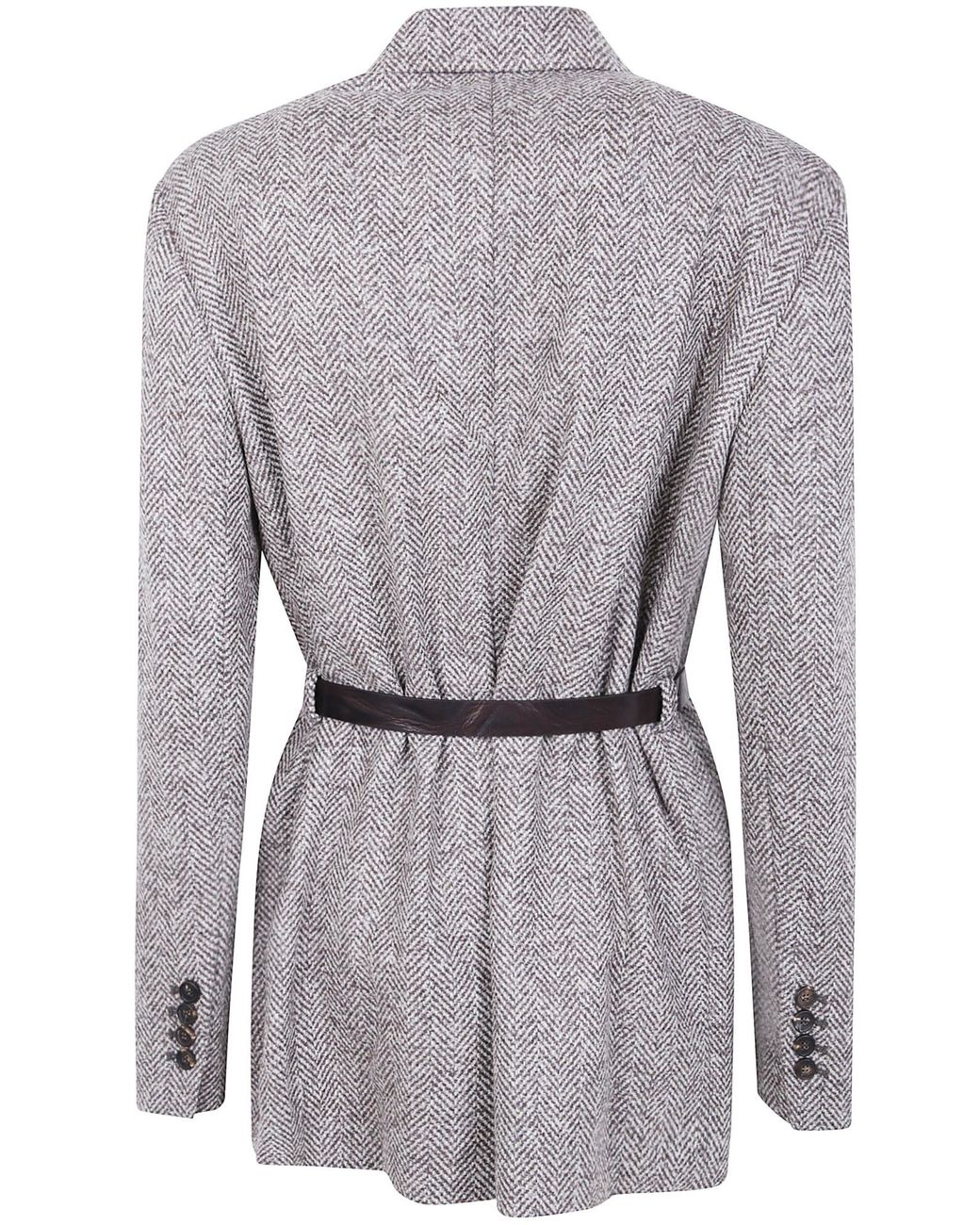 Brunello Cucinelli Gray Herringbone Belted Jacket
