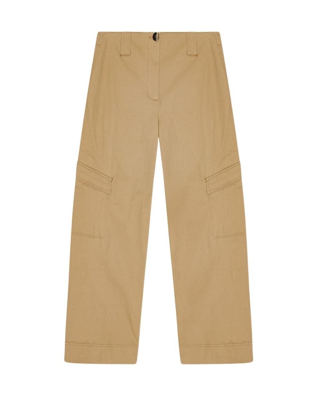 Ganni Natural Herringbone Mid-Rise Pants