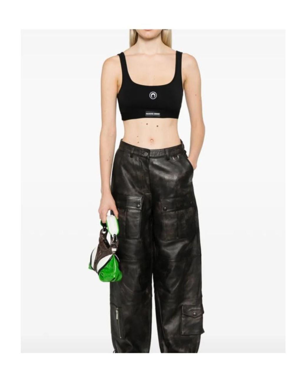 MARINE SERRE Black Moon Logo Stretched Jersey Sport Bra