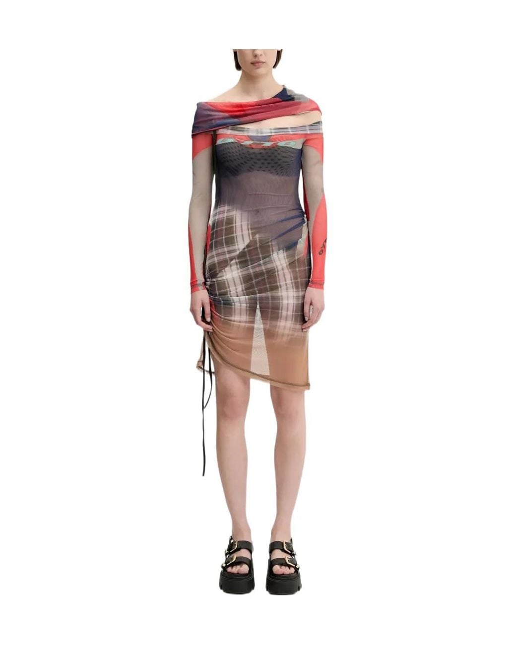 OTTOLINGER Red Mesh-Paneled Asymmetical Dress