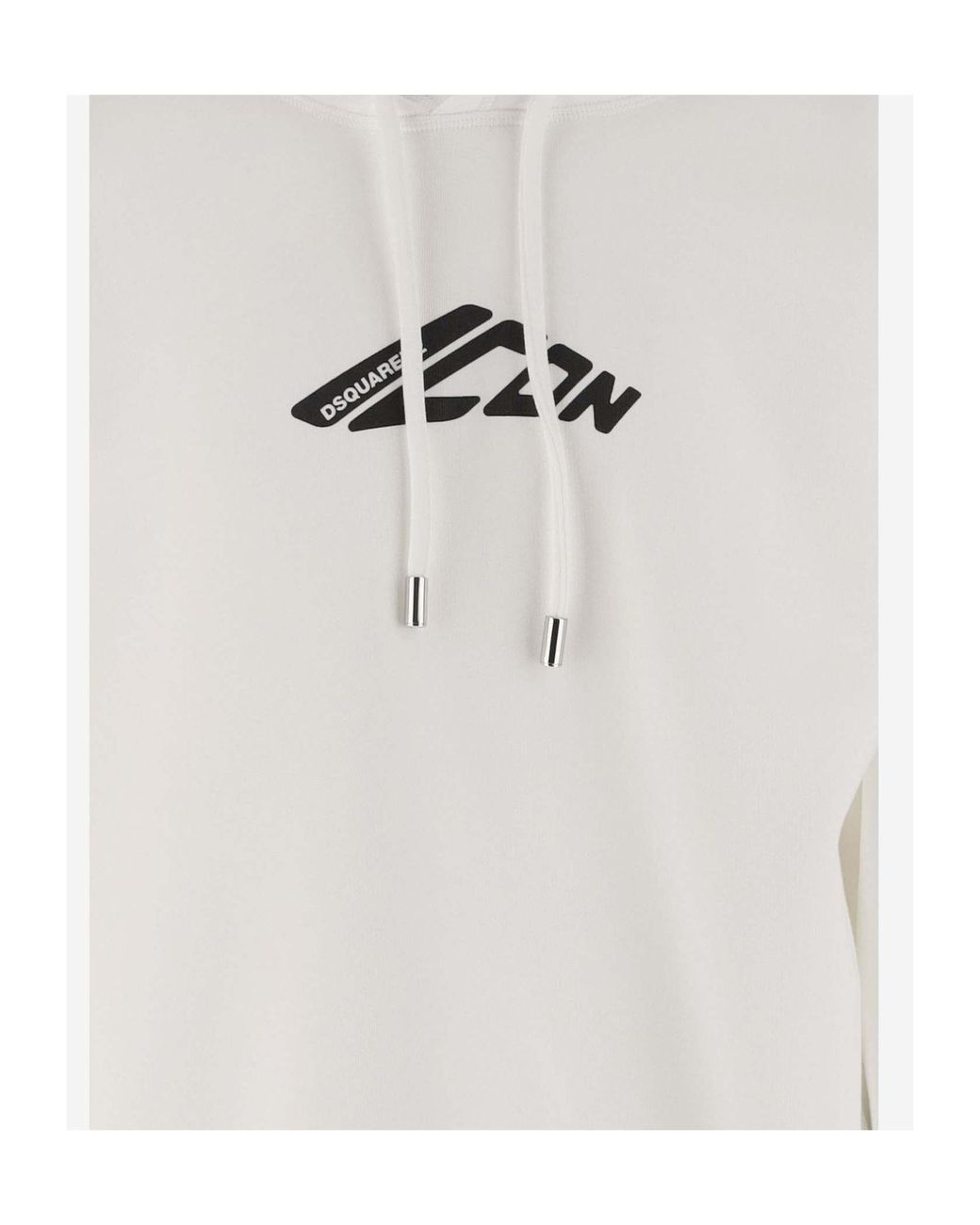 DSquared² White Logo Printed Drawstring Hoodie for men