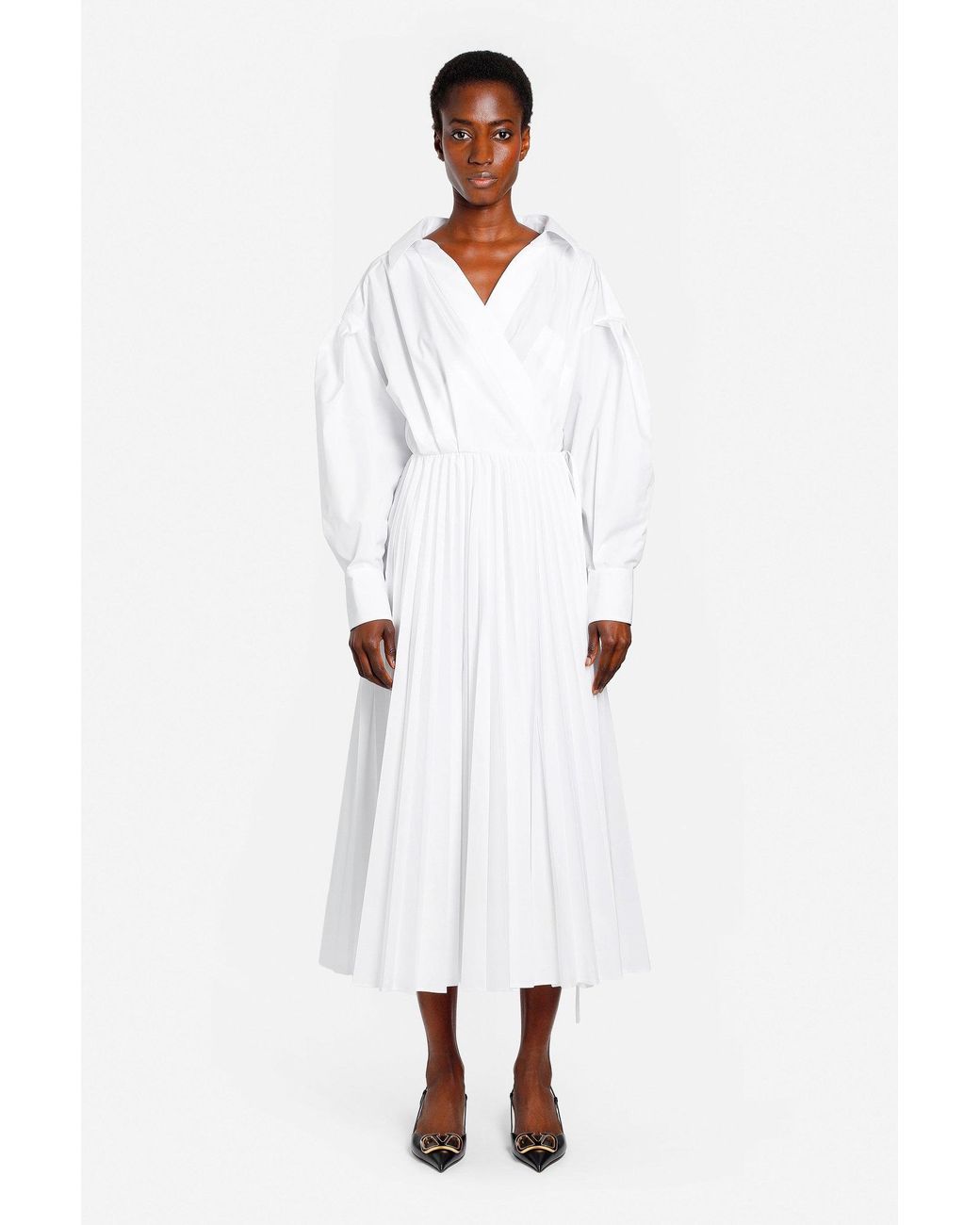 Valentino White Wrap Pleated Shirt Dress