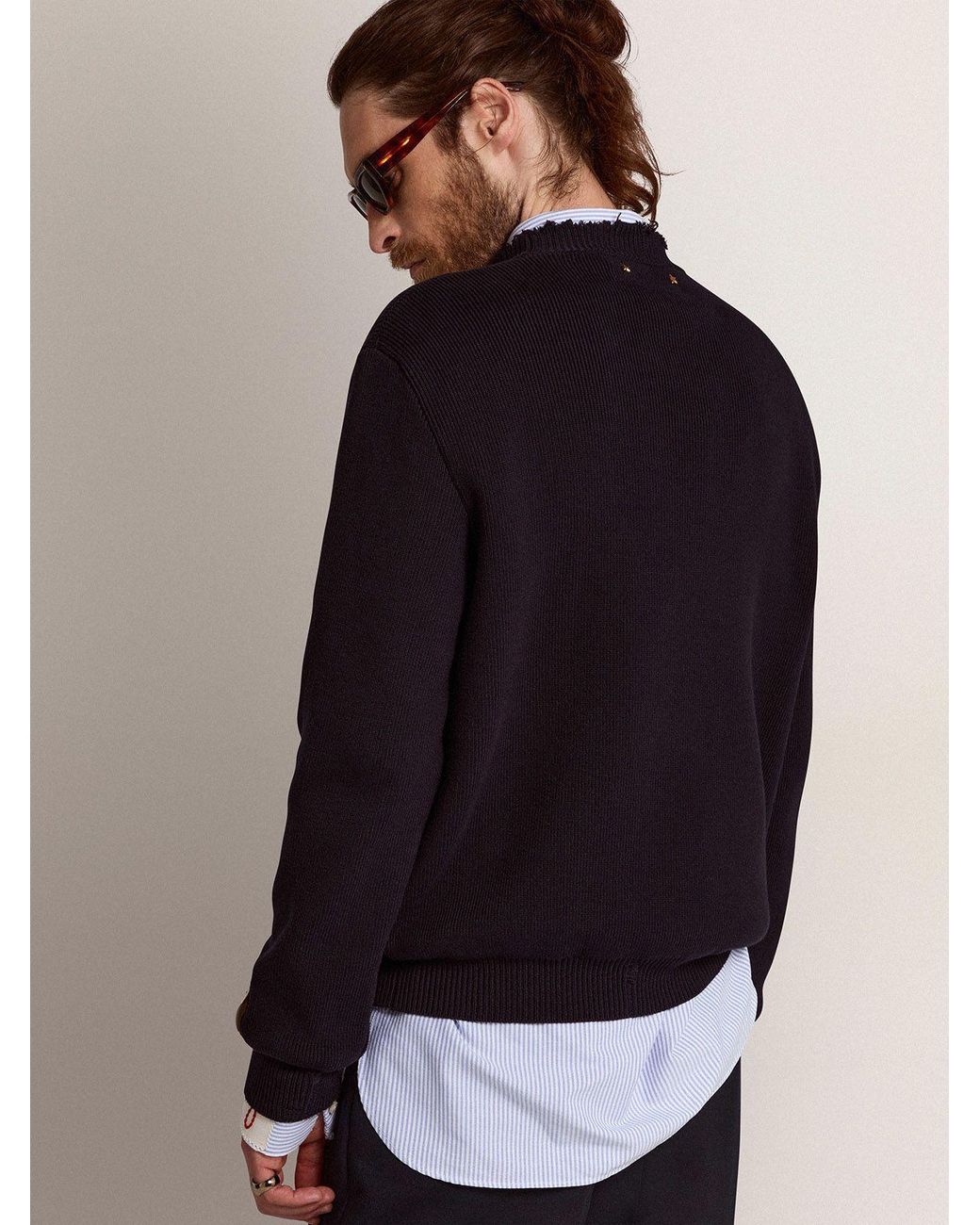 Golden Goose Deluxe Brand Blue Logo Patch Knitted Jumper for men