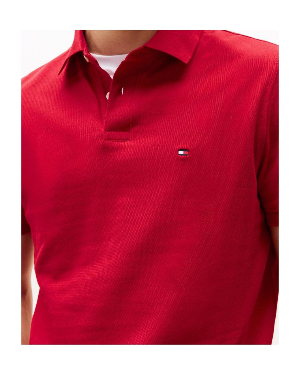 Tommy Hilfiger Red Logo Short Sleeve Polo Shirt for men