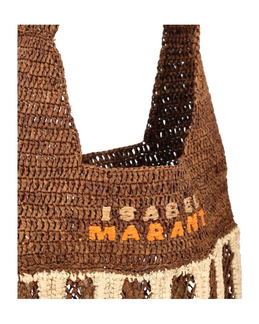 Isabel Marant Brown Logo Embroidered Striped Tassel Shoulder Bag