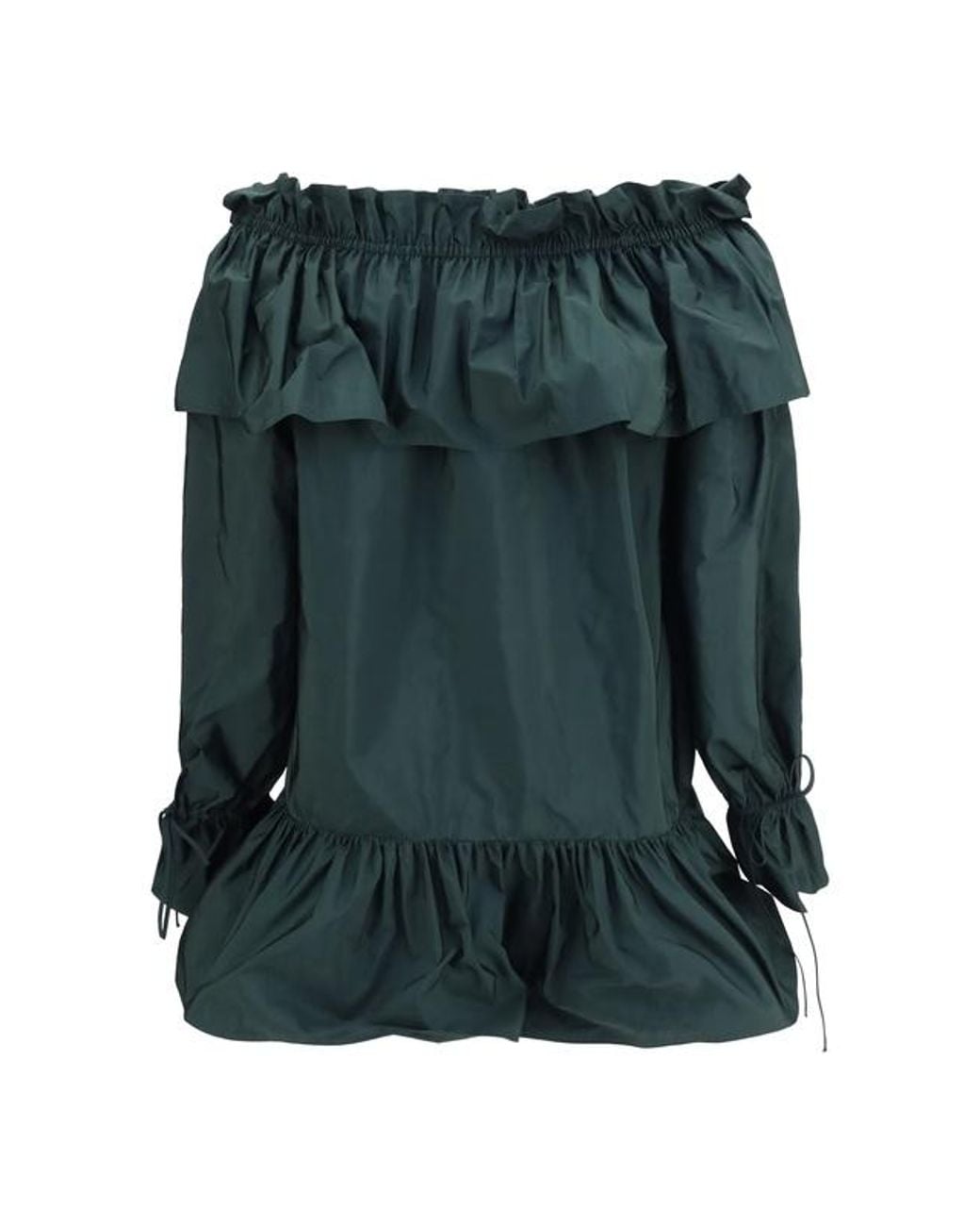 Saint Laurent Green Off-Shoulder Ruffled Dress