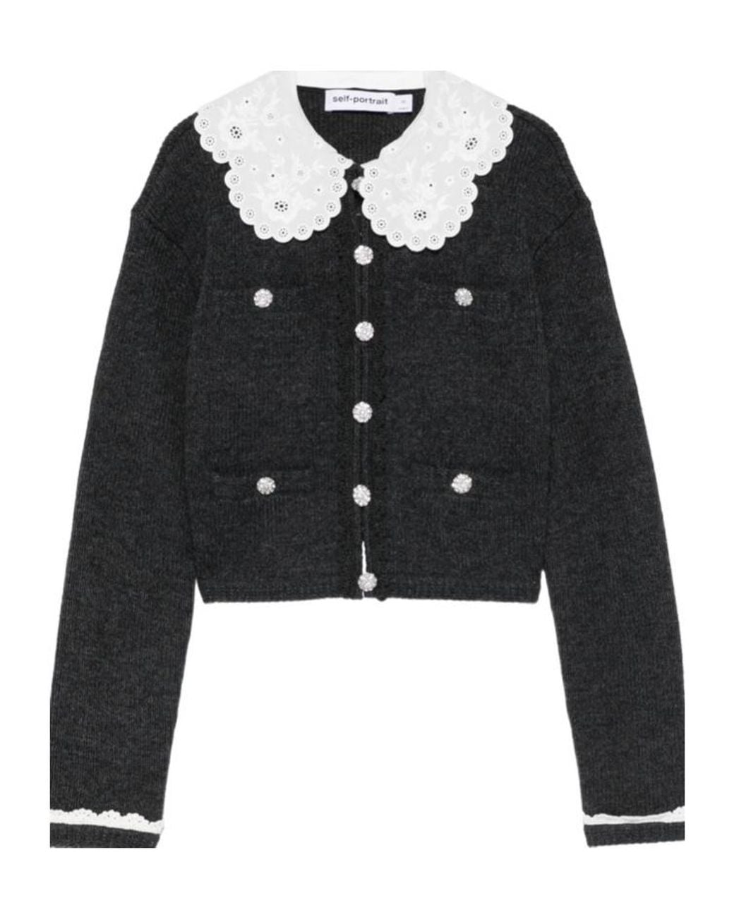 Self-Portrait Black Lace-Collar Button Cardigan