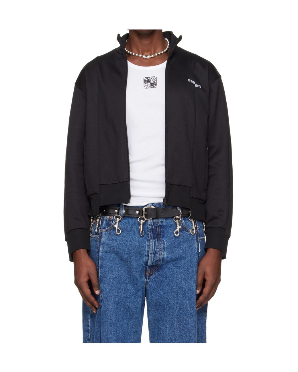 Vetements Blue Patchwork Sports Zipper Hoodie for men