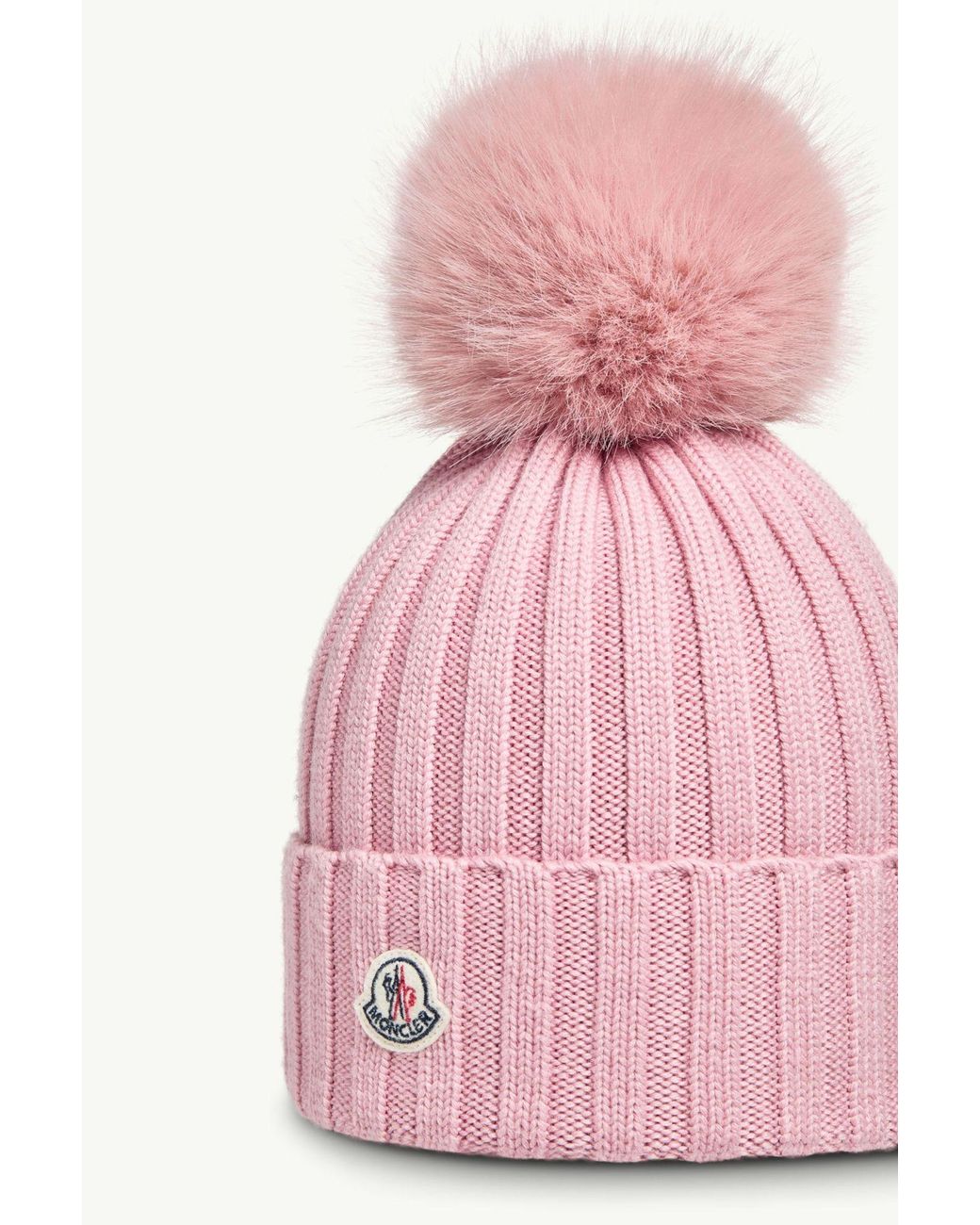Moncler Pink Logo Patch Ribbed Beanie