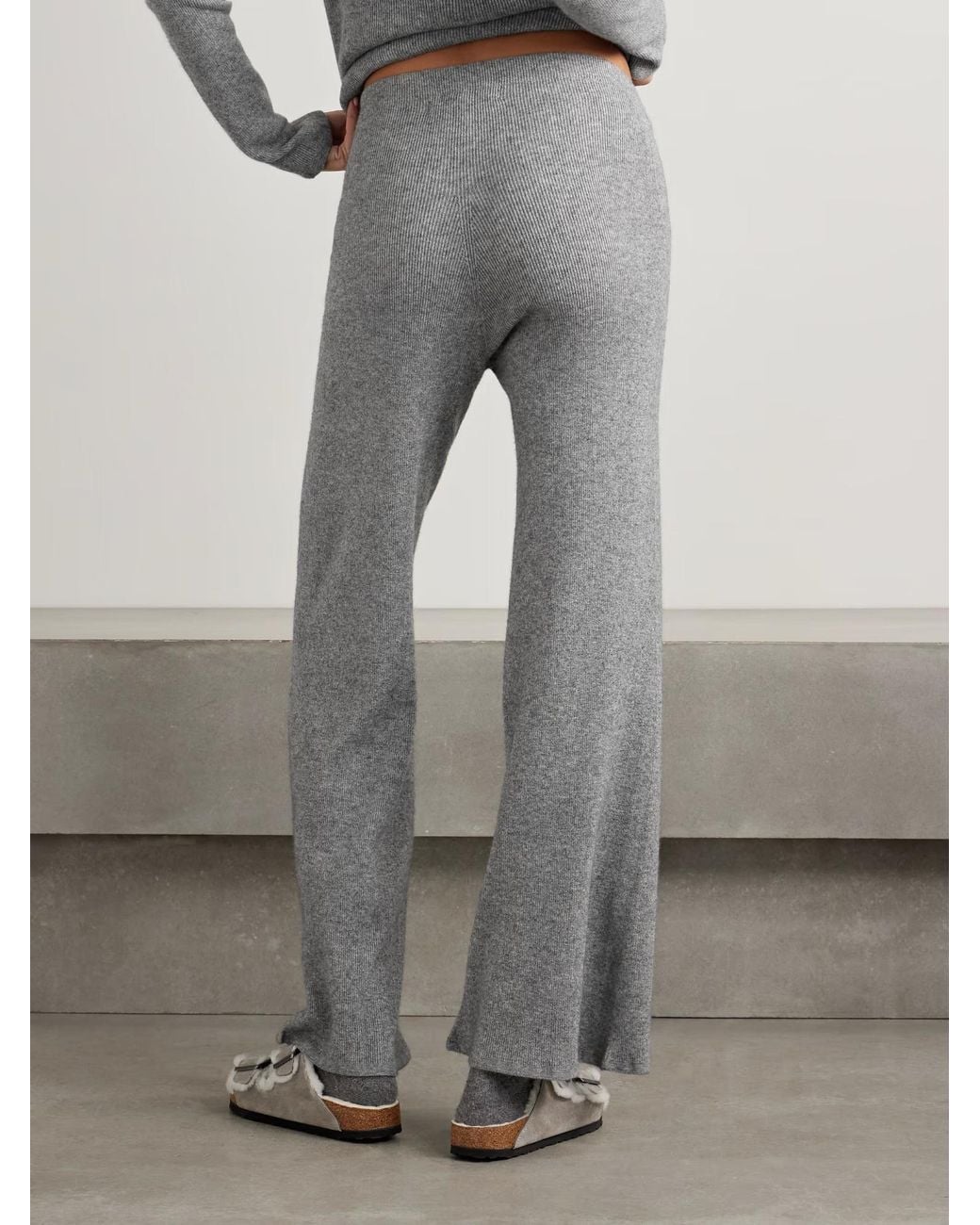 The Elder Statesman Gray Delicash Ribbed Wide-Leg Casual Pants
