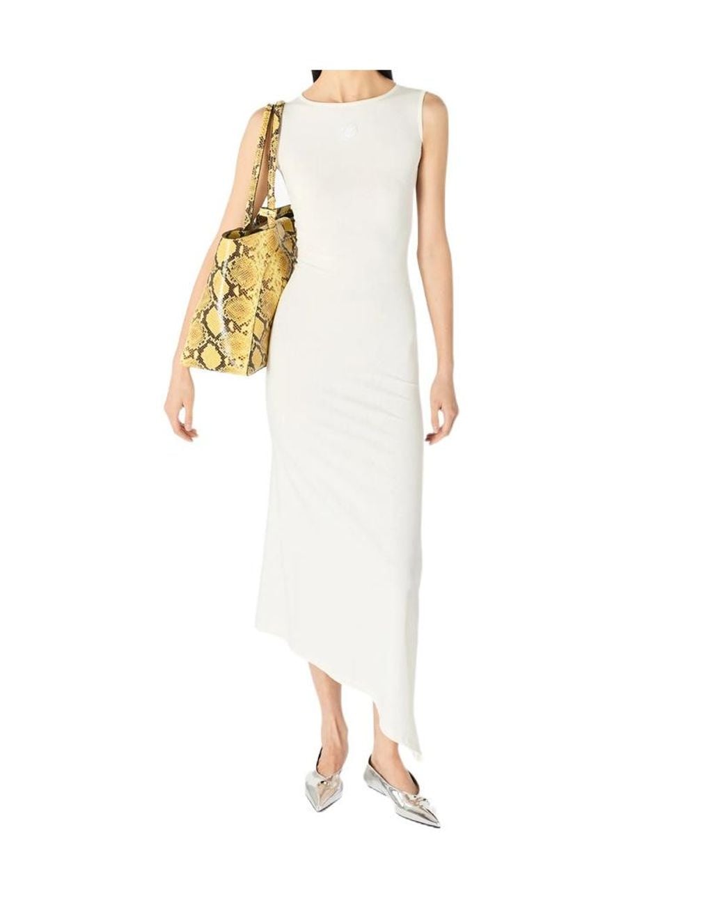 MARINE SERRE White Sleeveless Pearl Logo Midi Dress