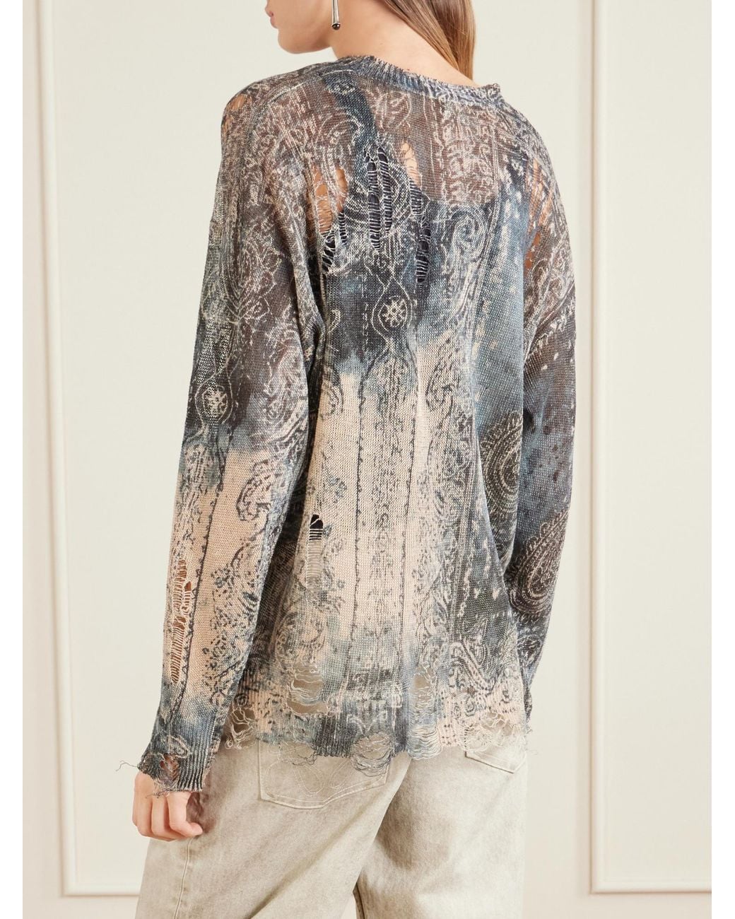 R13 Gray Printed Boyfriend Sweater