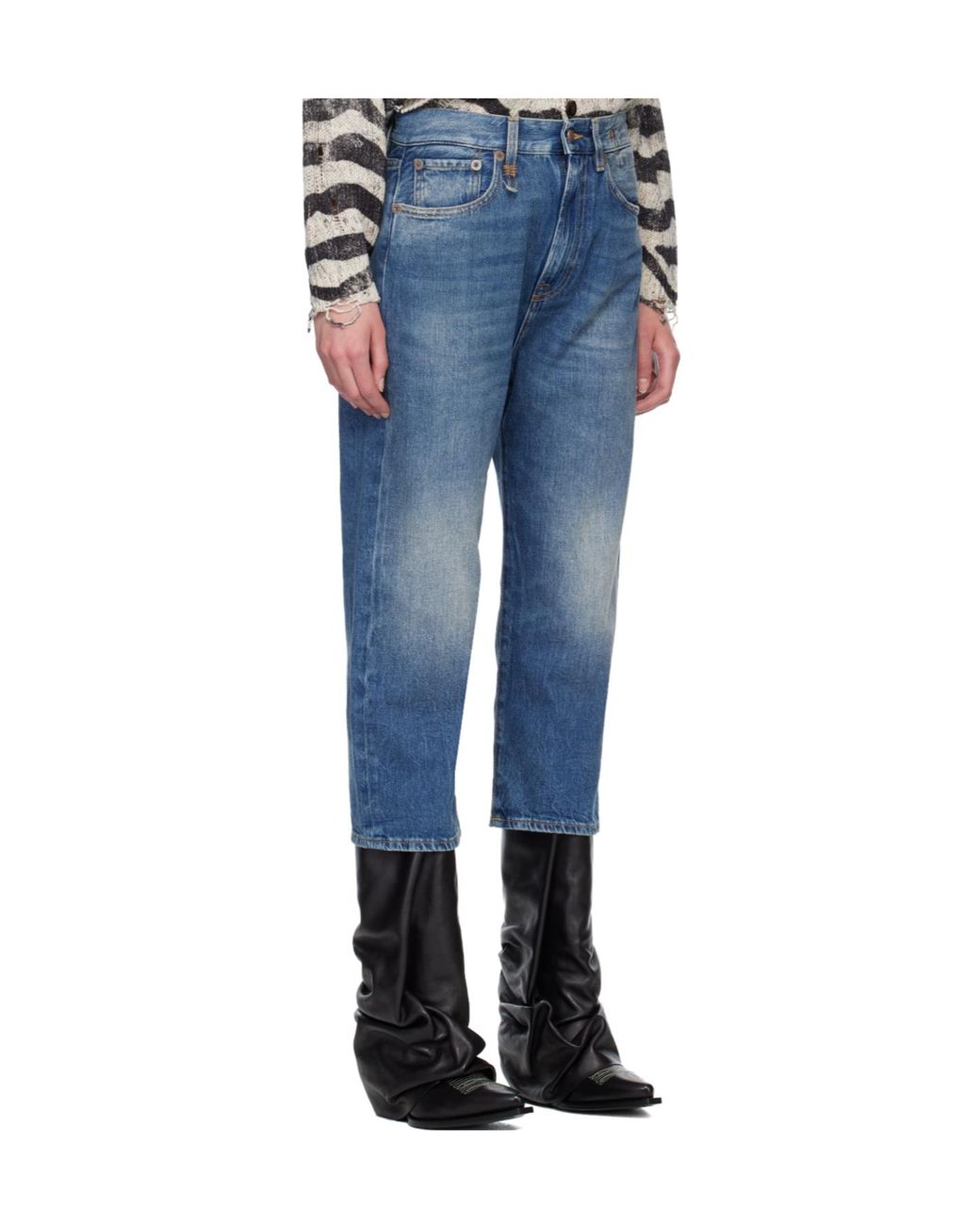 R13 Blue Cropped Jeans With Belt Loops