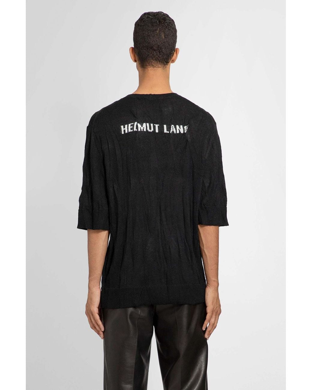 Helmut Lang Black Crushed Logo Intarsia Knitted T-Shirt for men