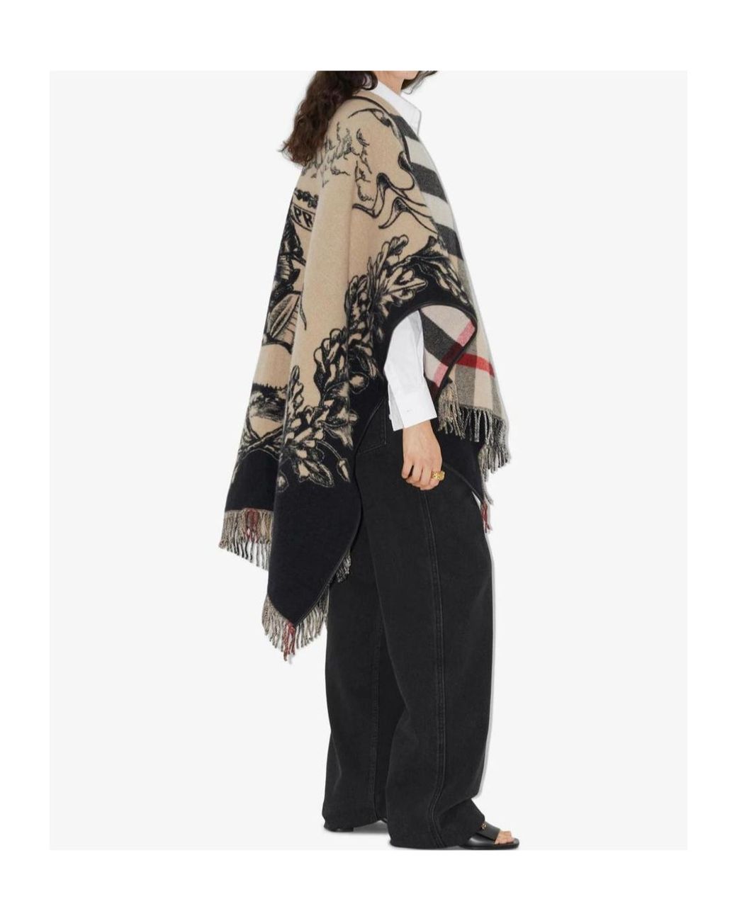 Burberry Multicolor Equestrian Knight Fringed-Edge Cape