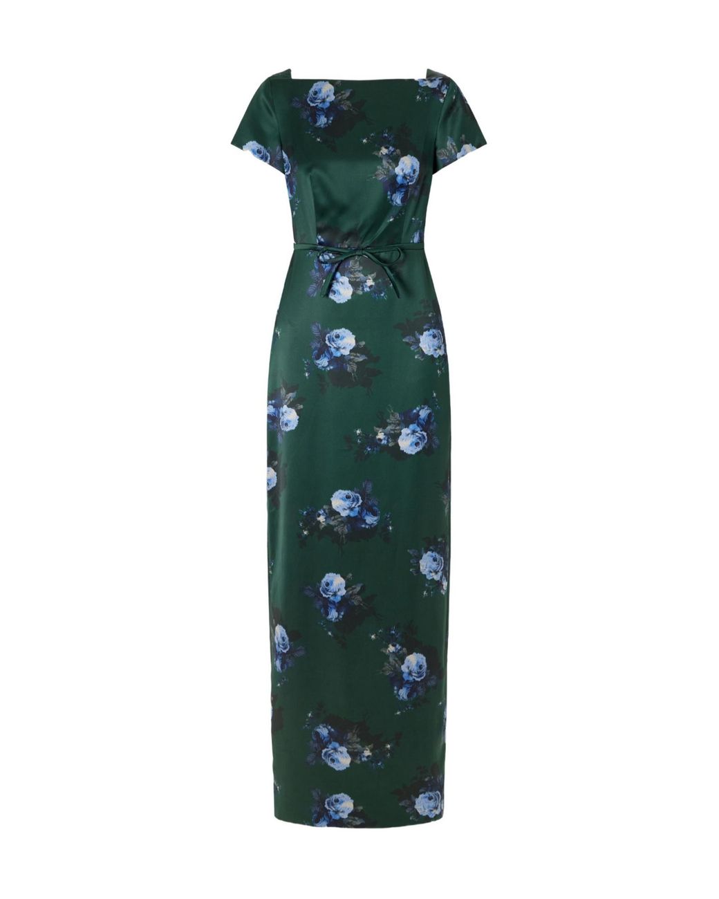Erdem Green Duchess Bow-Detailed Floral-Printed Satin Gown