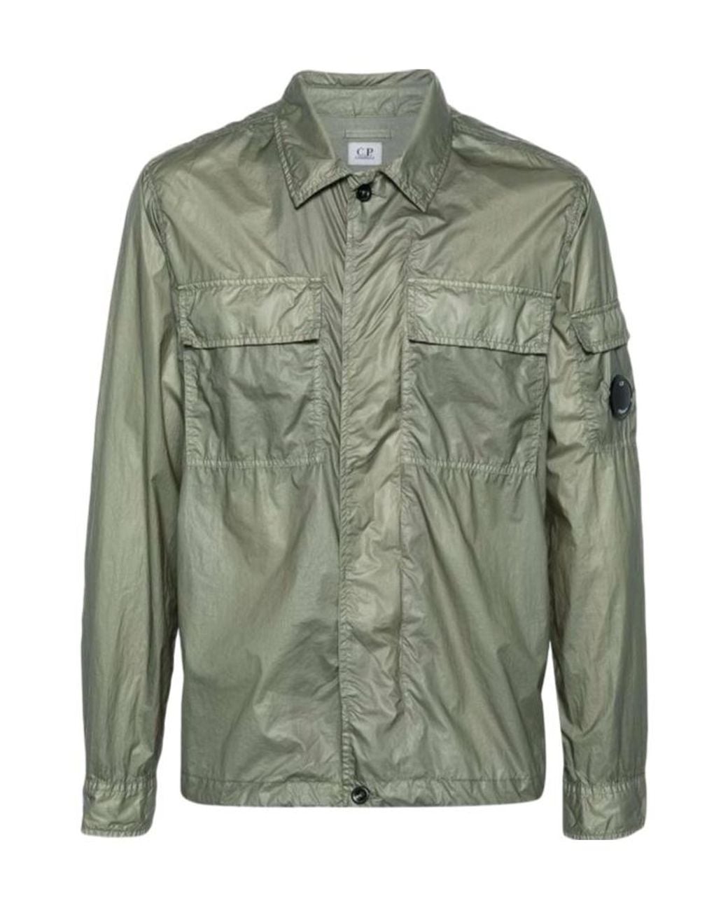C P Company Green Lens-Detail Crinkled Shirt for men