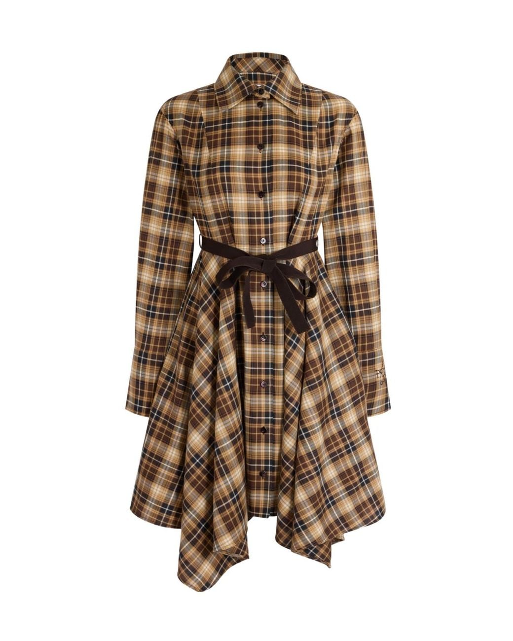 Patou Brown Midi Check Handkerchief-Hem Dress