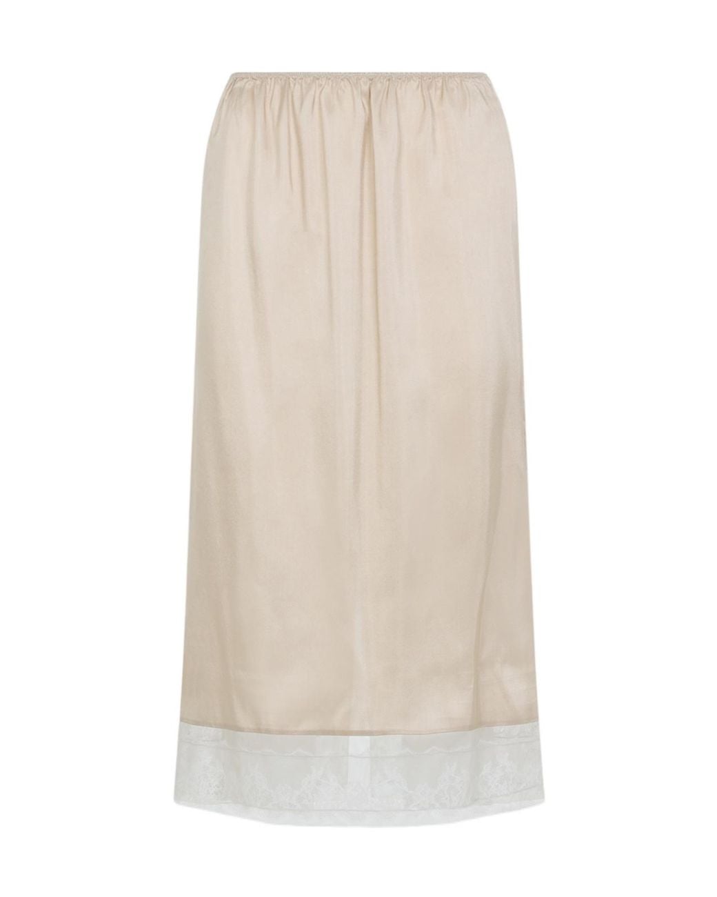 Carven Natural Pull-On Lace Trim Midi Skirt