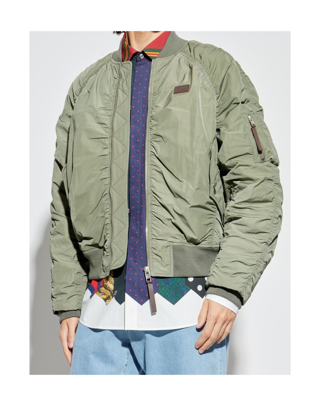 Moschino Green Ruched Zip-Up Bomber Jacket for men