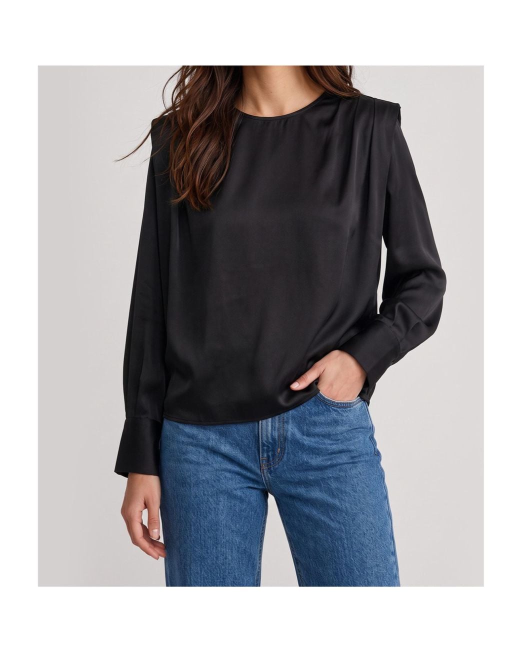Ba&sh Black Cadie Pleated Long-Sleeve Top