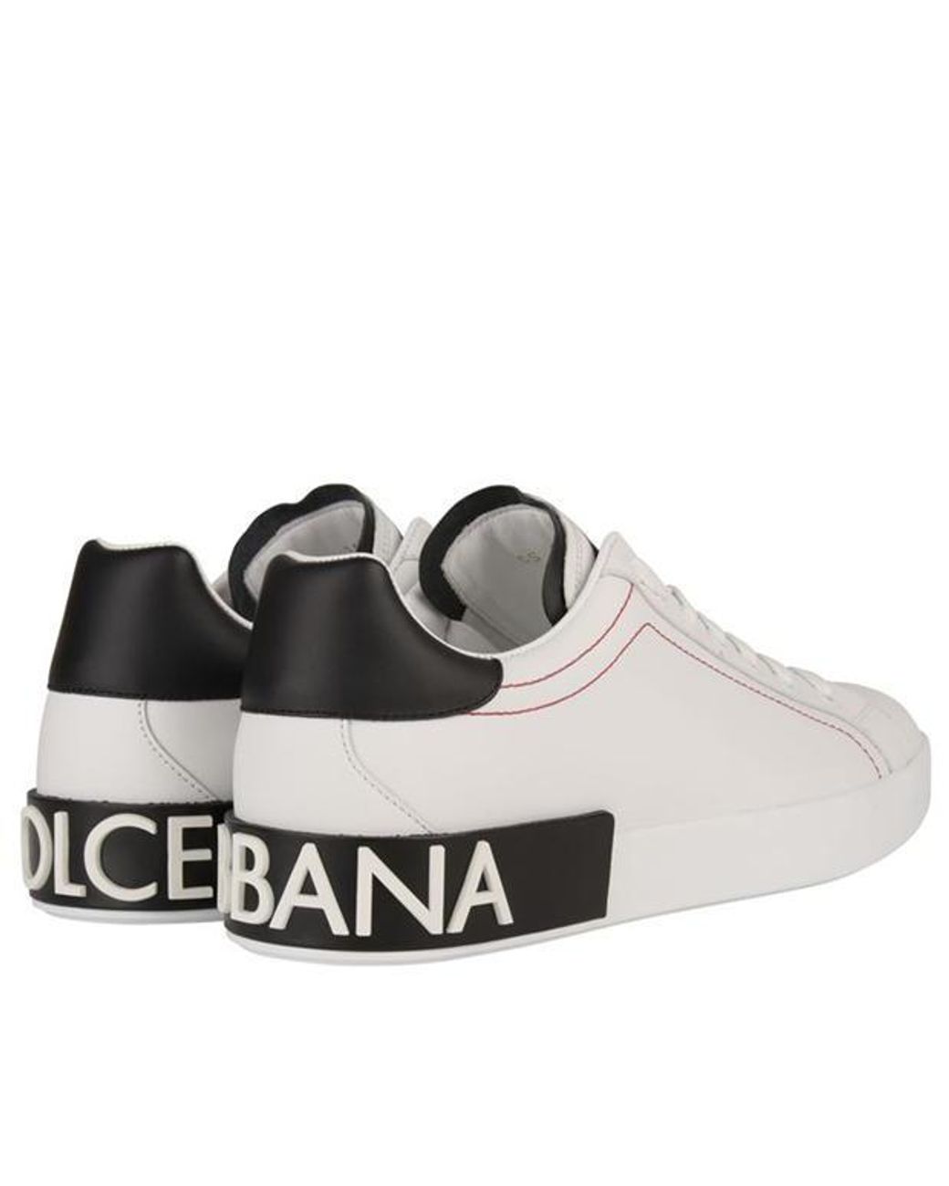 Dolce & Gabbana White Logo Portofino Leather Low-Top Trainers for men