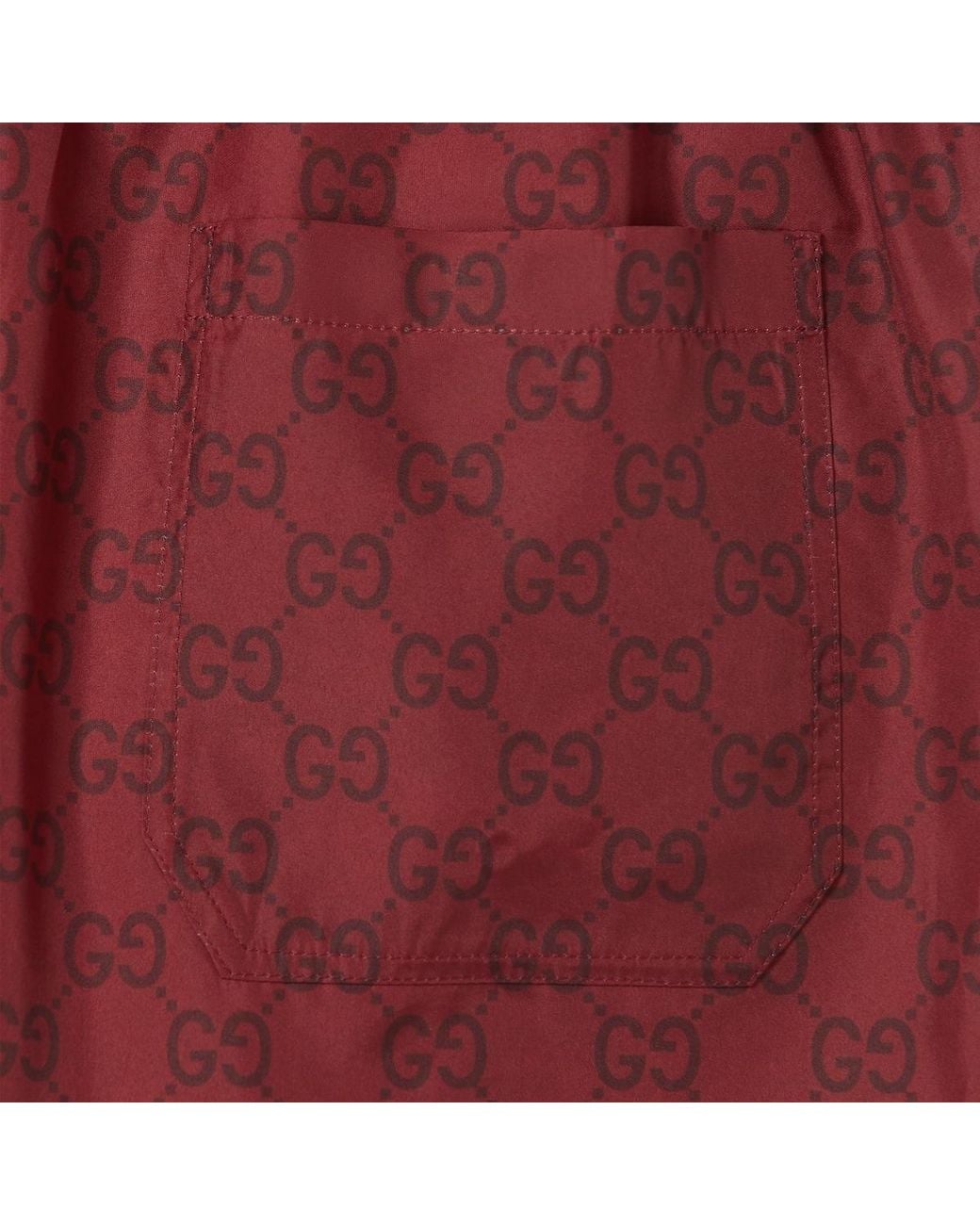Gucci Red Monogram Drawstring Swim Shorts for men