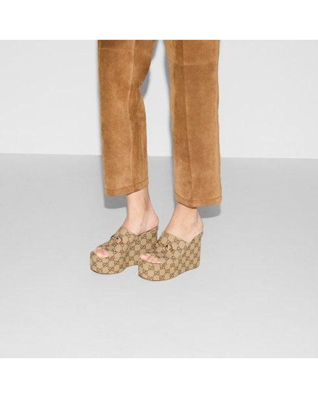 Gucci Natural Horsebit Wedge Sandals