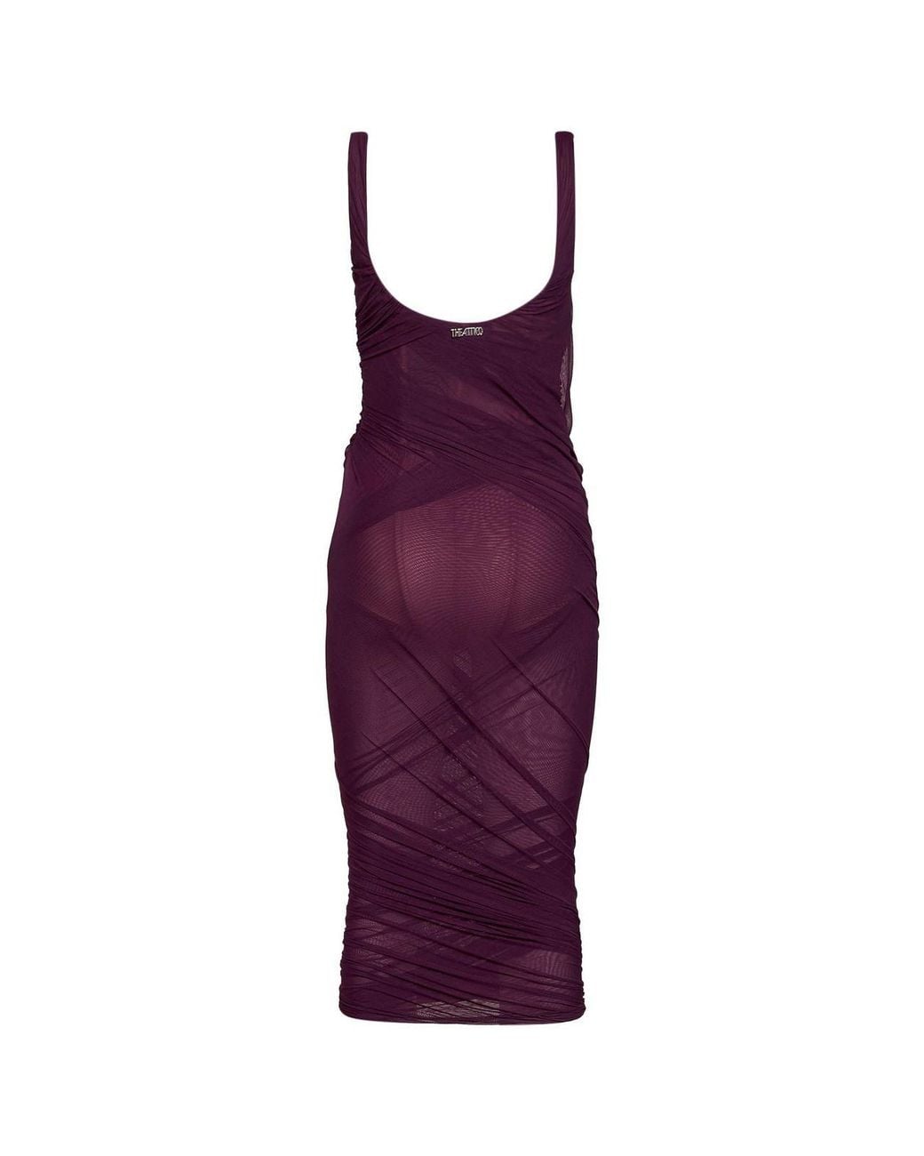 The Attico Purple Square-Neck Mesh Sleeveless Dress