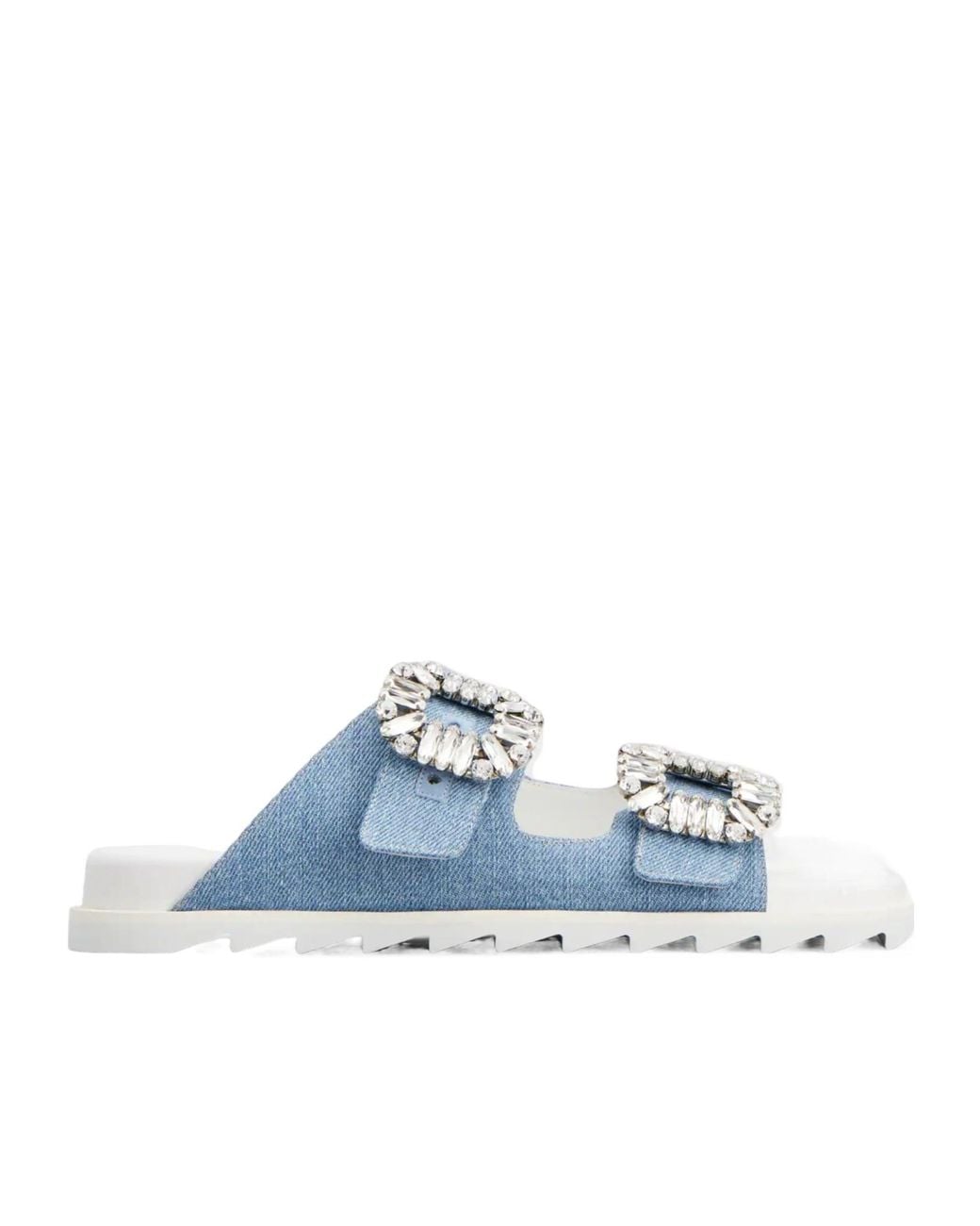 Roger Vivier Blue Slidy Viv' Strass Buckle Mules