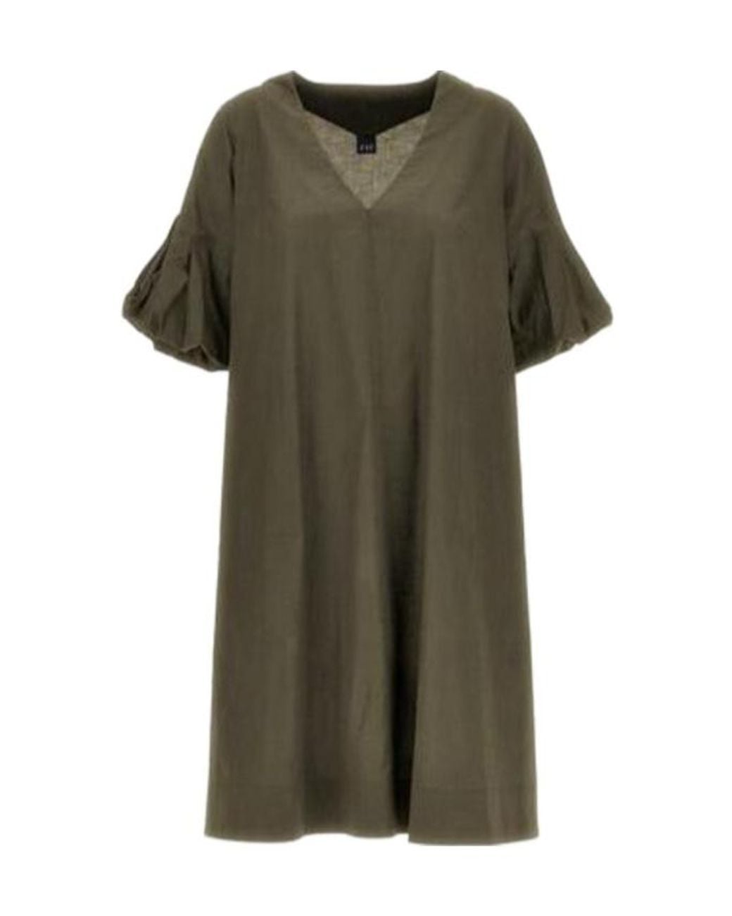 Fay Green V-Neck Cuffed-Sleeves Dress