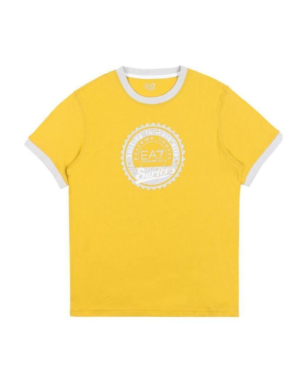 EA7 Yellow Logo Printed T-Shirt With Round Neck for men