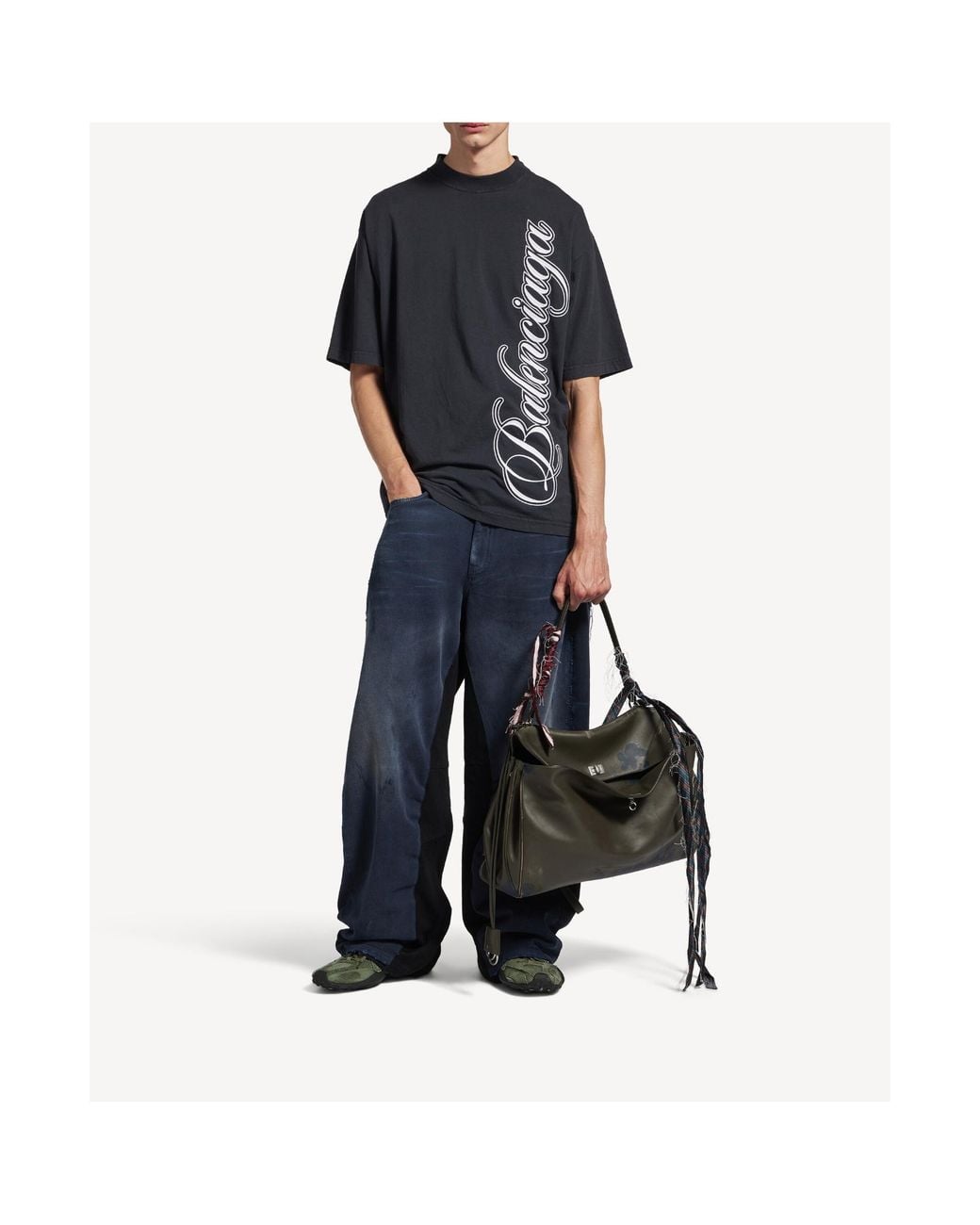Balenciaga Black Cursive Medium Fit T-Shirt for men