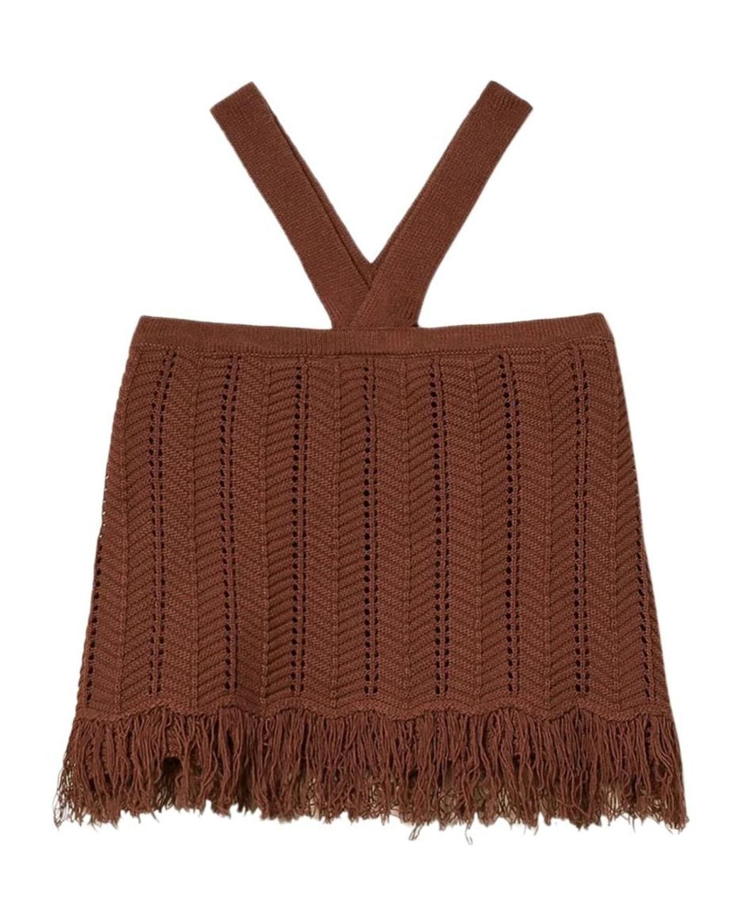 Twinset Brown Fringed Knitted Top