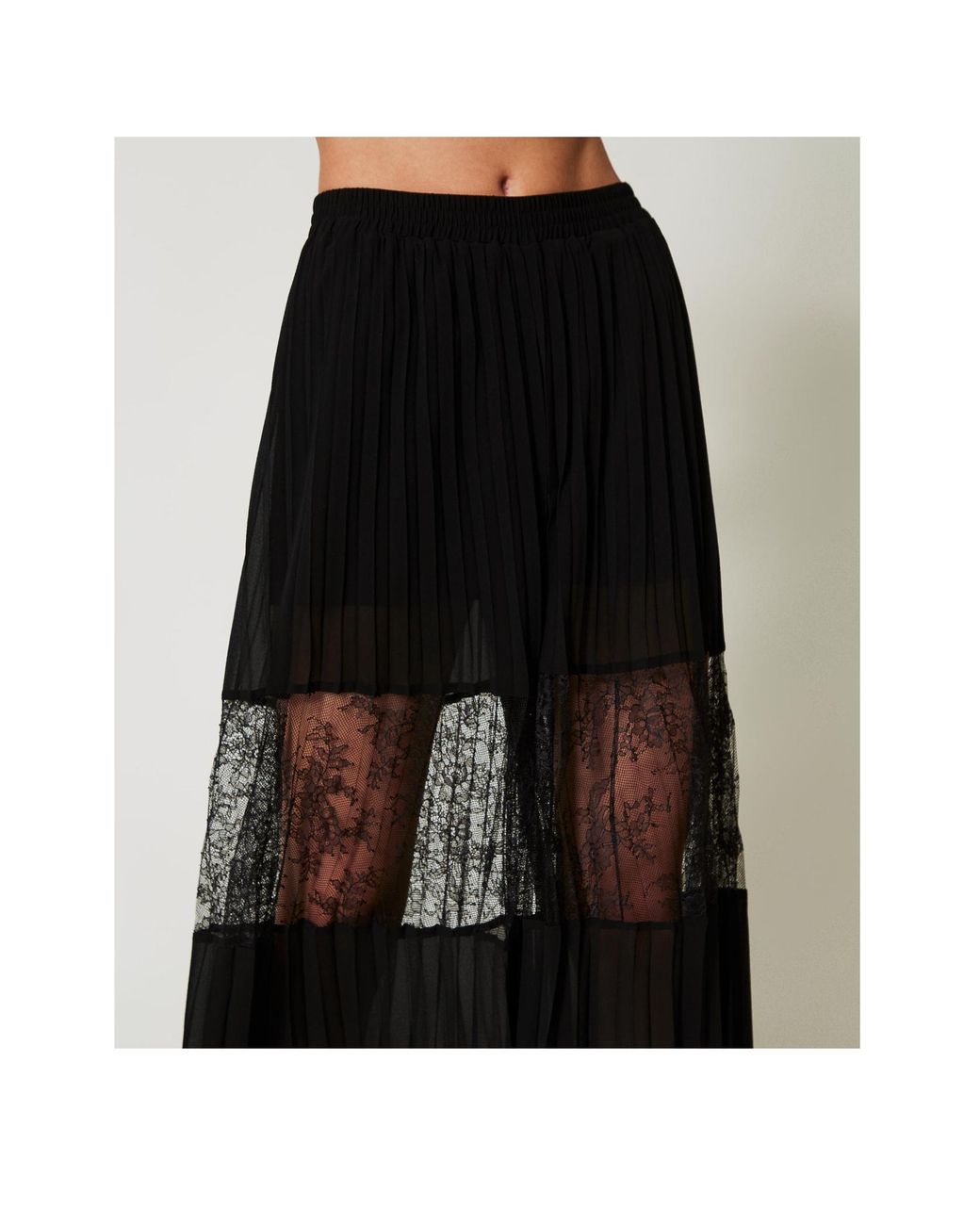 Twinset Black Lace Pleated Georgette Trousers