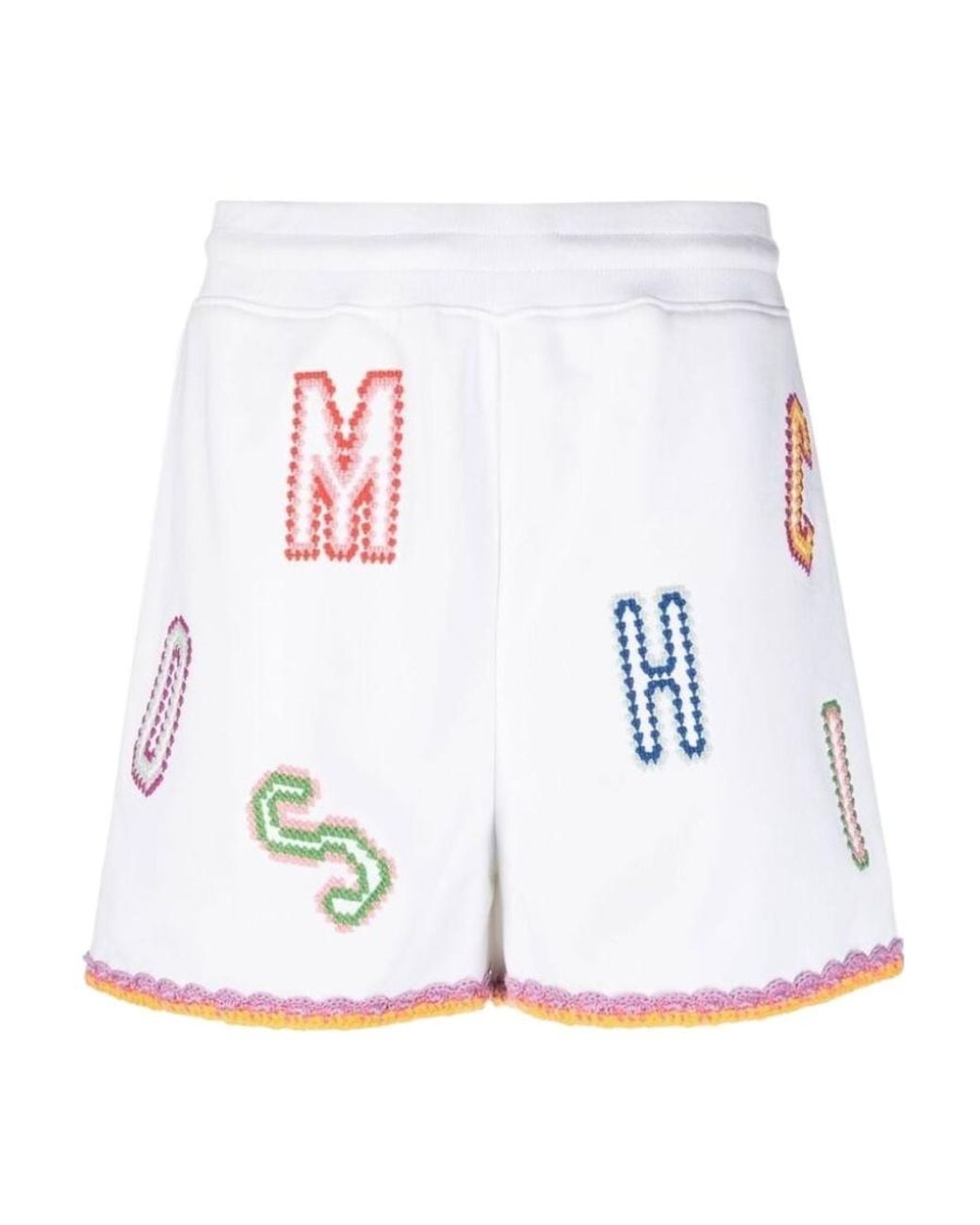 Moschino White Logo Embroidered Bermuda Shorts
